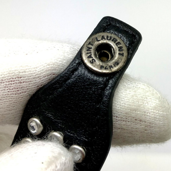 YVES SAINT LAURENT Leather Bracelet Rhinestone Ribbon Motif Women's Accessories - Picture 5 of 8